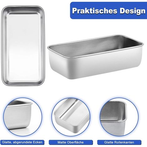 Set mit 2 rechteckigen Edelstahl-Brotformen für Brot, Kuchen und Toast, gesund, leicht zu reinigen und spülmaschinenfest, 22 x 14,5 x 6,5 cm (1/4)