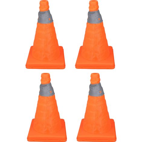 Cône de sécurité routière de Construction, 4 pièces, 30CM, pliable, polyvalent, Orange Pop-Up avec colliers réfléchissants (1/5)