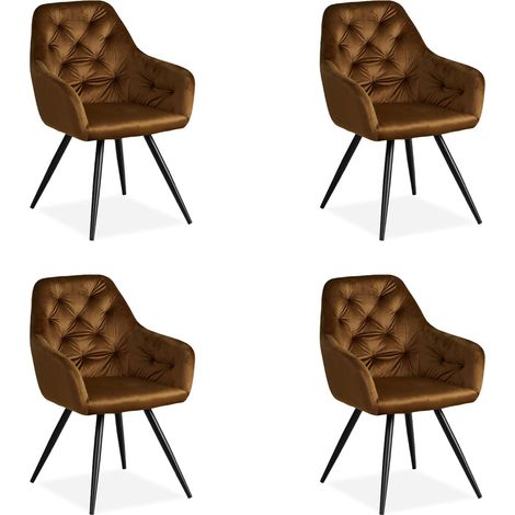 Lot de 4 chaises de salle Ă manger salon avec revĂŞtement en velours confortable en marron CDS06205