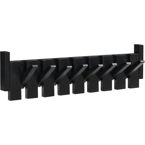 HOME DELUXE Garderobenleiste PORTE - 56 x 3,5 x 15 cm, Schwarz Aus Kautschukbaum  Hakenpaneel, Wandgarderobe, Kleiderhaken  Hakenpaneel, Wandgarderobe, Kleiderhaken