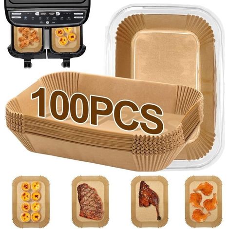Lot de 100 doublures de friteuse à air pour friteuse Ninja Dual Air, doublures en papier parchemin j (1/5)