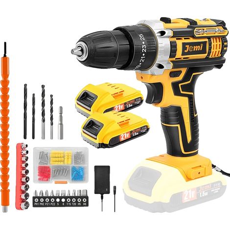 Taladro de impacto, funcionalidad 3 en 1, potente par motor, 21 V, 2 baterías, caja de cartón. (1/2)