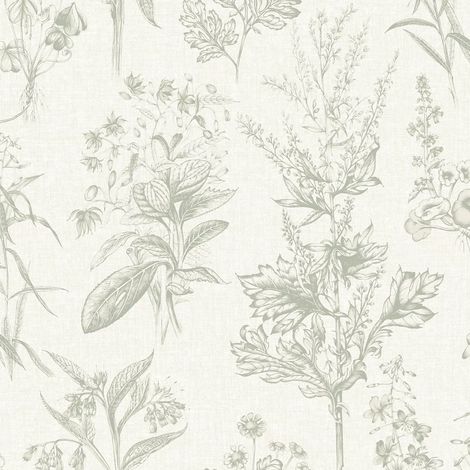 Sage Green Botanical Wallpaper Floral Sketch Smooth Paste The Wall Decor (1/4)