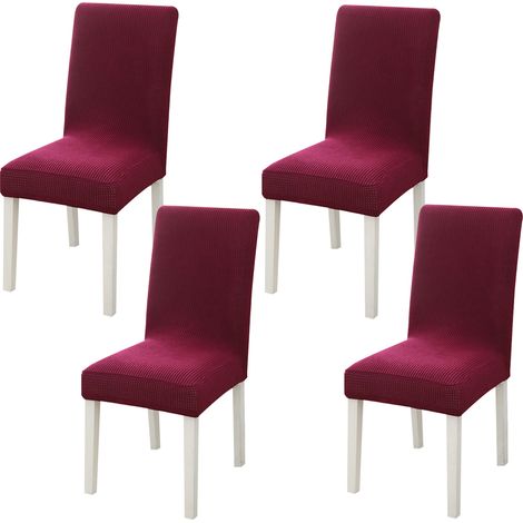 Housse De Chaise - Élastique Polyester Et Spandex - Pour Salle À Manger - Rouge - Lot De 4 (1/5)