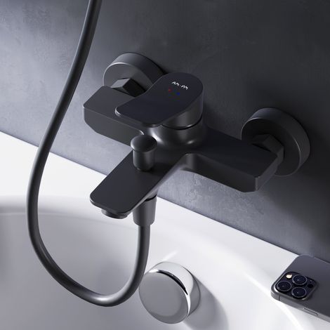 Am.Pm – Mitigeur de baignoire noir monté au mur – Laiton – Finition métal élégante – Design moderne pour salle de bains