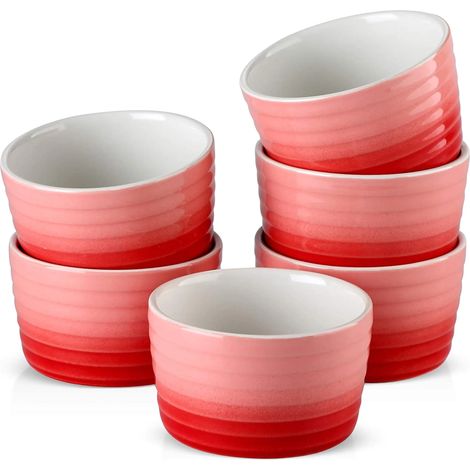 MINKUROW Juego De 6 Piezas, 10 X 10 X 6 Cm, Muffins De Porcelana, Cazuelas Para Hornear Cupcakes, Mini Suflés, Moldes Para Muffins (Rojo) (1/5)