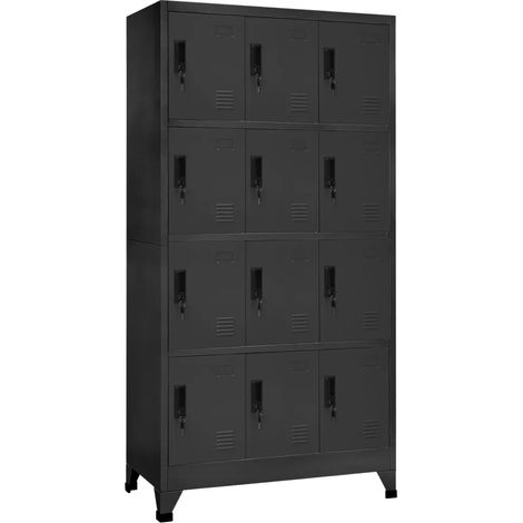Armoire à casiers moderne pour bureau 90 x 45 x 180 cm avec 12 portes verrouillables en acier anthracite (1/5)