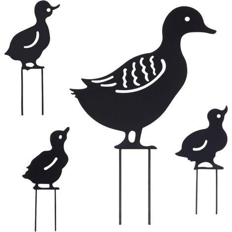 SHINING HOUSE 4pcs 4 Styles Canard Jardin Piquets en Métal Animaux Silhouettes Extérieur Silhouette Piquet Noir Pelouse Ornements Creux Jardinage Colvert Art Statues Accessoires Décoratifs pour Cour (1/4)