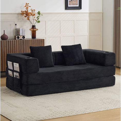Divano letto da pavimento 185x92,5x60 cm nero convertibile in tessuto a coste MEUBLIV (1/5)