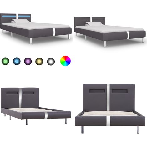 Bettgestell mit LED Grau Kunstleder 90x200 cm - Bettrahmen - LED-Bett - Doppelbett - Schlafraum Dekoration - Grau - Home & Living (1/5)
