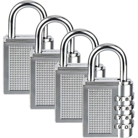 Cadenas à Combinaison de 4 Chiffres 4 Pack Cadenas à Code Rrure à Combinaison Robuste pour Familles Ecoles Entreprises Casiers à bagages et boîte à outils Argent (1/5)