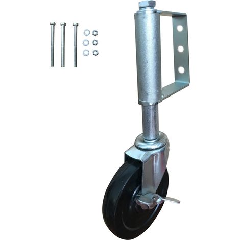 Roulette de portail à ressort 10,2 cm avec frein, roulettes de portail robustes avec patin de montage universel, capacité de charge de 113 kg, 10,2 cm (12,7 cm (1 pièce)) (1/4)