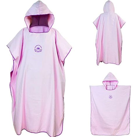 Microfiber poncho towel with hood, quick-drying, lightweight, perfect for surfing, beach, swimming, outdoor sports, holidays, travel, one size fits all (pink) (1/5)