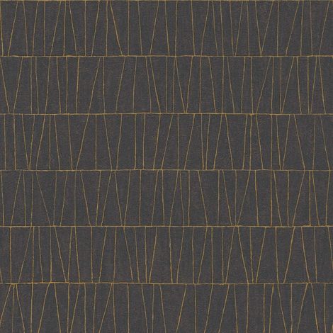 Papier peint intissé géométrique noir & or Tapisserie graphique à motifs pour salon Papier peint moderne idéal pour chambre (1/4)