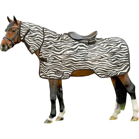 125 cm, Blanc/Noir (1291): Couverture anti-mosque pour cheval avec col zébré