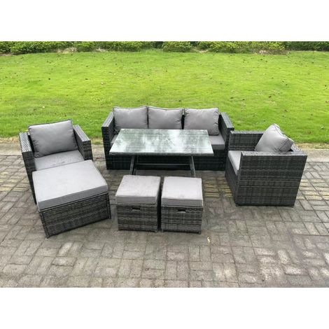 Fimous 8 places Meubles d'extérieur en rotin Ensemble de canapés de jardin avec Table à manger 2 Fauteuil 3 Tabourets Gris foncé mixte (1/5)