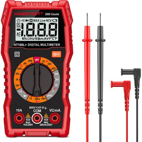 Digital Multimeter, Digital Multimeter, 2000 Counts Multifunction Voltmeter, Electrical Tester, Ohmmeter, Measures AC/DC Voltage, DC Current, Resistance, Continuity, Diode NPTERBL