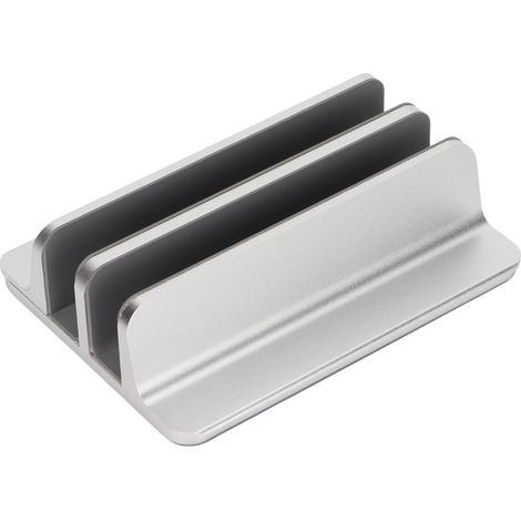 Support vertical réglable pour 2 PC portables en aluminium, idéal pour bureau et tablette, gain de place.