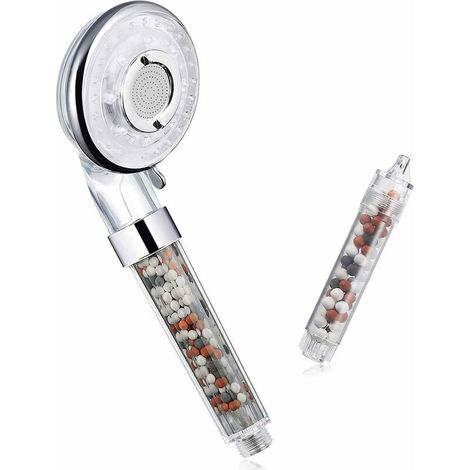 Pommeau Douche, Pommeau Douche Anti Calcaire à Ion Négatif et Chlore Double Filtre, avec Système de Filtration et 3 Modes de Douche, Douche à Main Haute Pression Economie d'Eau Filter. (1/5)