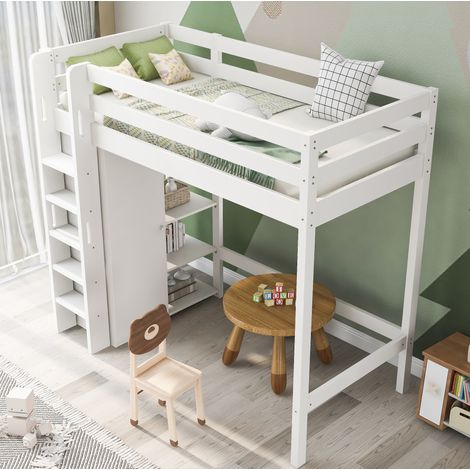 Kinderhochbett mit Kleiderschrank und 6 Regalen 90x200 OKMYHOME (1/5)