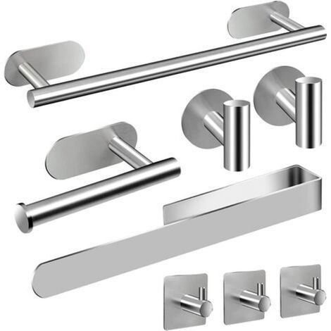 8-Teiliges Handtuchhalter Selbstklebend Silber Badezimmerzubehör Toilettenpapierhalter Handtuchhaken Edelstahl für Toilette Küche Büro