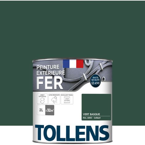 Peinture fer extérieure 2 en 1 - Ultra Résistante, séchage rapide et antirouille - TOLLENS - Brillant - Vert Basque - 2L = 32m2