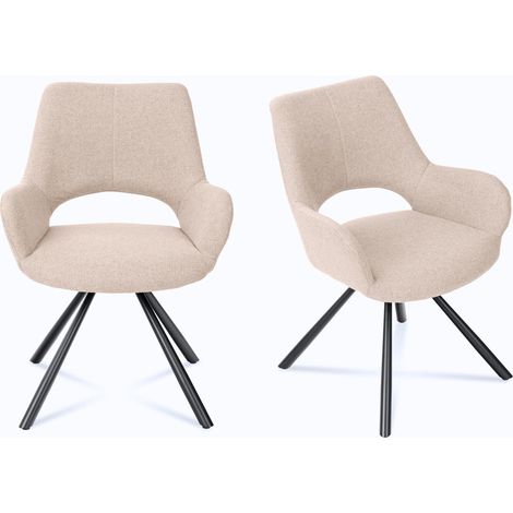 Meuble Cosy Lot de 2 Chaises Salle à Manger avec Dossier et Accoudoirs Fauteuil pour Salon Cuisine Bureau, Siège Rembourré en Tissu Pieds en Métal, Beige, 58,5x59x81cm (1/5)