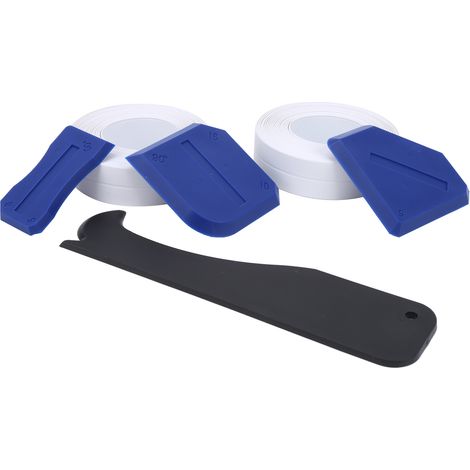 Kit de jointoiement 6 pièces : grattoir à colle à verre en plastique, truelle à carrelage, bandes d’étanchéité (1/5)