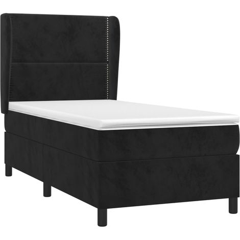 Sommier à lattes de lit avec matelas Noir 100x200 cm Velours vidaXL (1/5)