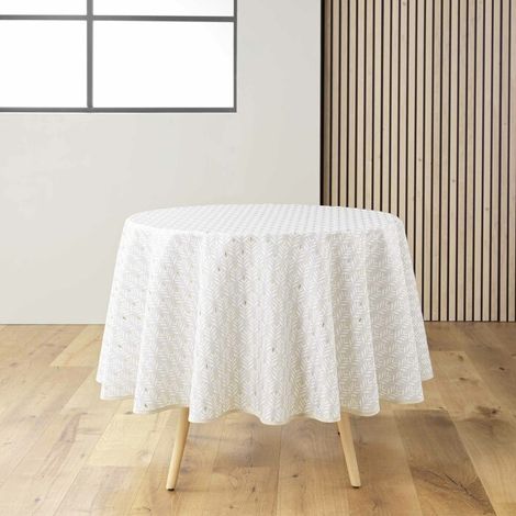 Nappe ronde (0) 180 cm polyester imprime metallise piana Naturel (1/4)