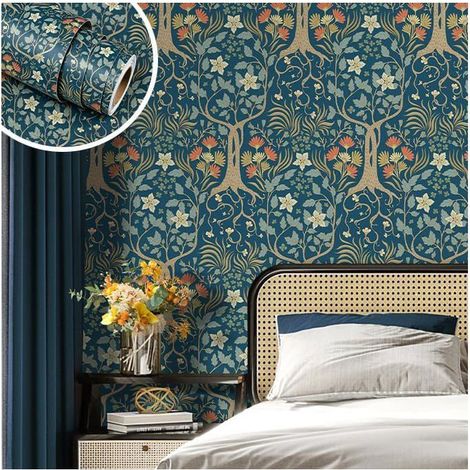 Papier Peint Arbre De Vie Vert Avec Feuilles Fleurs 44.5Cmx700Cm[BI179] (1/5)