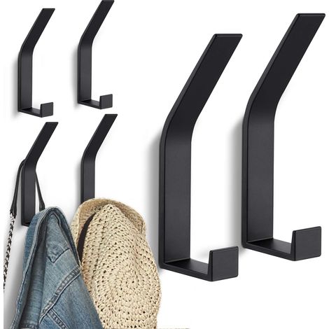 6 Pièces Porte Manteau Mural, Patere Murale Moderne, Crochet Mural Vis Invisibles, Crochet Porte Manteau pour Vestes, Manteaux, écharpes, Sacs à Main (Noir) (1/5)