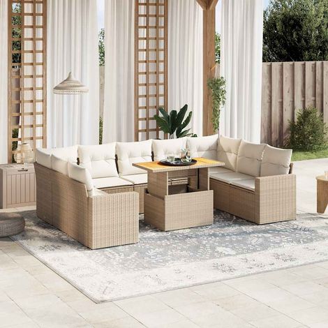 Set Divano da Giardino 10 pz con Cuscini Beige in Polyrattan vidaXL (1/3)