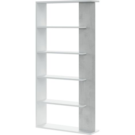 Libreria Santa Cruz Design Scaffale Mensola Moderna Mobile Per Libri Con Ripiani Per Soggiorno Salotto 180 x 90 x 25 cm (Colore Bianco e Grigio Cemento) - Colore: Bianco e grigio cemento