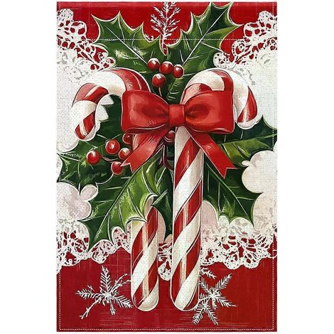 Décoration de jardin unique en canne de Noël, drapeau de bienvenue double face pour cour extérieure, mât non inclus. (1/5)
