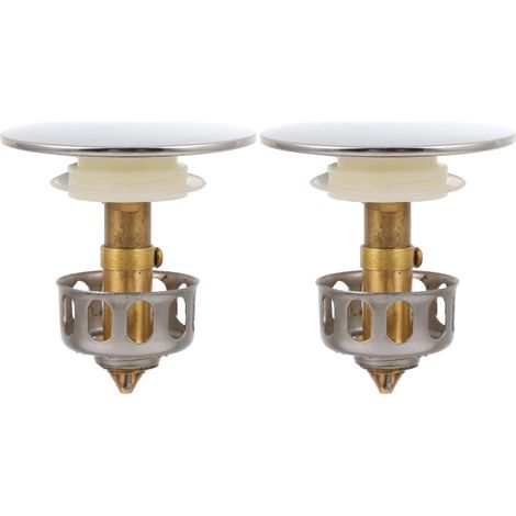Lot de 2 bouchons de vidange pour lavabo avec panier anti-obstruction, filtre de vidange en laiton avec joint en silicone pour évier et baignoire (1/5)