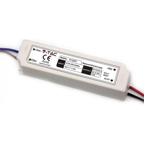 V-TAC VT-22075 Alimentation led slim 75W 12V 6A étanche IP67 en plastique - SKU 3235
