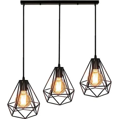 LUSTRE - SUSPENSION Pôle long 3 têtes Plafond Cage Métallique d'Abat-Jour de Lustre en Forme de Diamant Style Minimaliste (1/3)