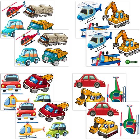 2 lots d'autocollants muraux autocollants représentant des voitures et des avions de dessins animés, parfaits pour décorer les vitres des véhicules dans une chambre d'enfant.