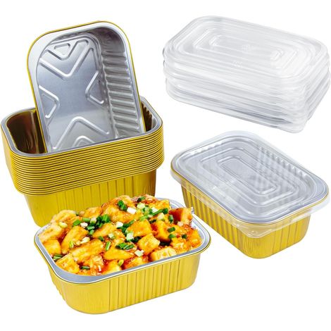 Ensemble de 20 récipients en feuille d'aluminium avec couvercle, récipients jetables, récipients pour barbecue de 450 ml, en feuille d'aluminium, adaptés à la cuisson, à la torréfaction et à la cuisso
