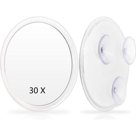 Miroir grossissant à ventouses Blanc - Miroir de maquillage à ventouses - Grossissement x30 - Ø15 cm - pour un usage domestique, en institut de beauté