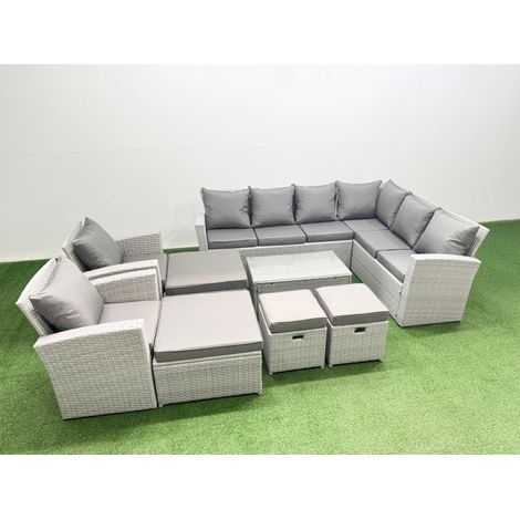 Fimous Garden Outdoor PE Rattan Furniture Set 12 Seater Rattan Garden Sofa Set with 2 Big Footstools Light Grey Mixed (1/4)
