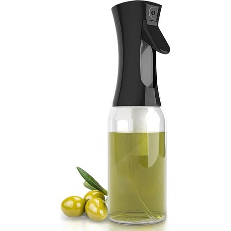 Spruzzatore per olio da cucina Premium da 300 ml e friggitrice ad aria, spray da cucina antigoccia, dispenser per olio in vetro, accessori per friggitrice gratuiti (nero)