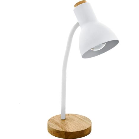 Eglo lampada da tavolo Veradal, illuminazione da tavolo a luce singola, luce da tavolo in metallo, materiale artificiale bianco, legno marrone, con interruttore, presa E27 (1/5)
