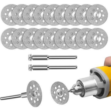 Lot de 20 Disques Diamant,22mm Disque Diamant pour avec Mandrin de 3mm pour Métal,Coupe Pierre,Verre,Céramique, Bois