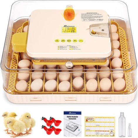 Couveuse Oeuf Automatique 56 Oeufs, Couveuses Oeuf Pour ufs de Volailles avec 4 Modes vue à 360°, Incubateur Oeuf Retournement Automatique des Oeufs et Contrôle de la Température, Jaune