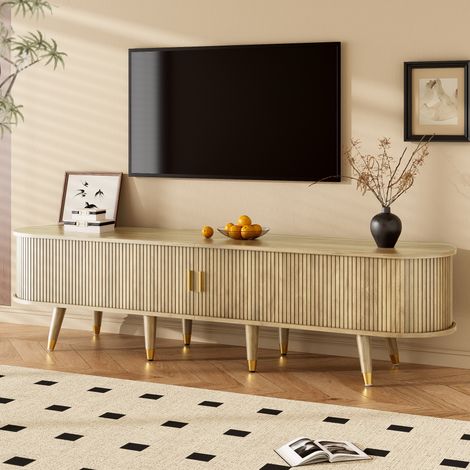 DESMIU Meuble TV à portes coulissantes avec 1 tiroir et niches ouvertes, pour salon, chêne, 175 × 38 × 45 cm (1/5)