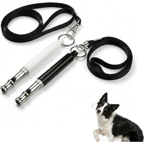 2 Pièces Sifflet Chien Ultrasons Réglable, Sifflet Ultrason Chien pour Dressage et Rappel, Haute Fréquence Silencieux avec Cordon, Éducation Canine, Anti Aboiement, Noir et Blanc (1/5)