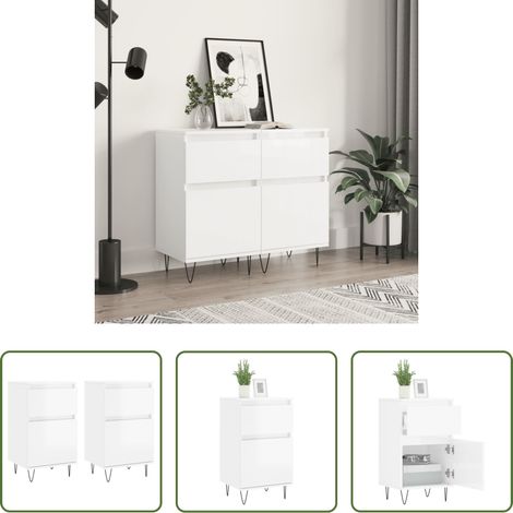 Hochglanz-Weiß - Sideboards 2 Stk. Hochglanz-Weiß 40x35x70 cm Holzwerkstoff (1/5)