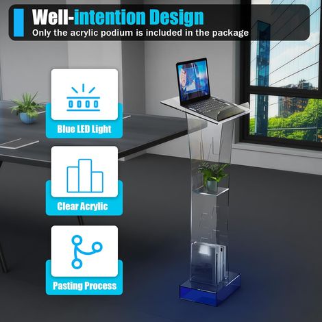 Rednerpult Podium Klar Kanzel Lucite Kirche Led PodiumstäNder Stehpult Transparent Pultplatte Mit Breiter LesefläChe Schreibtisch Transparentes Acryl FüR Den Einsatz In Kirchen Schulen 6040110Cm